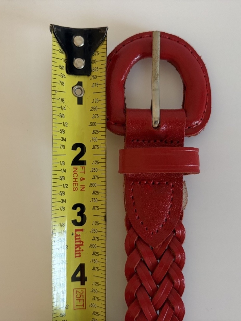 Classic Red Woven Leather Belt Covered Buckle Medium Large 1" Vintage Style - Picture 4 of 8